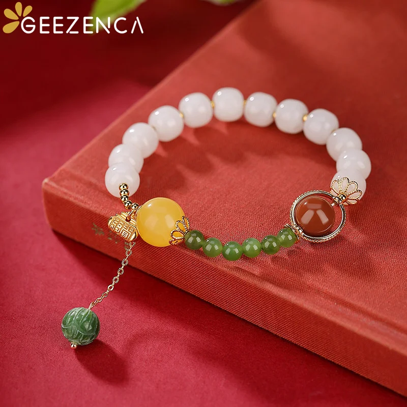 GEEZENCA Luxury S925 Silver White Jade Green Jasper Amber Beaded Bracelet For Women Vintage Gorgeous Gems Bracelets Best Gift
GEEZENCA Luxury S925 Silver White Jade Green Jasper Amber Beaded Bracelet For Women Vintage Gorgeous Gems Bracelets Best Gift