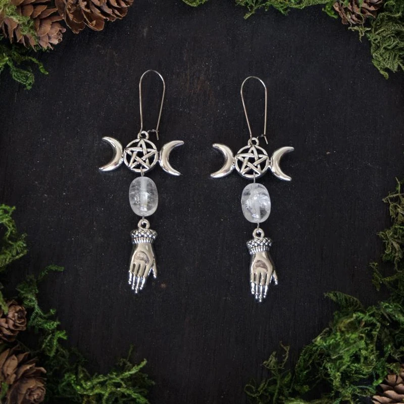 Fashion Triple Moon, Gothic Pentagram Magic Hand Crystal Pendant Earrings Wikan Witch Jewelry Ladies Jewelry Gift
Fashion Triple Moon, Gothic Pentagram Magic Hand Crystal Pendant Earrings Wikan Witch Jewelry Ladies Jewelry Gift