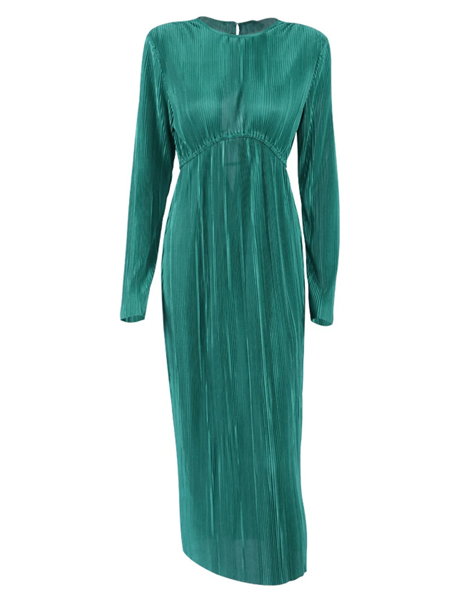 Women Elegant Pleated Long Sleeve Open Back Round Neck Dresses for Formal Evening Party
Women Elegant Pleated Long Sleeve Open Back Round Neck Dresses for Formal Evening Party