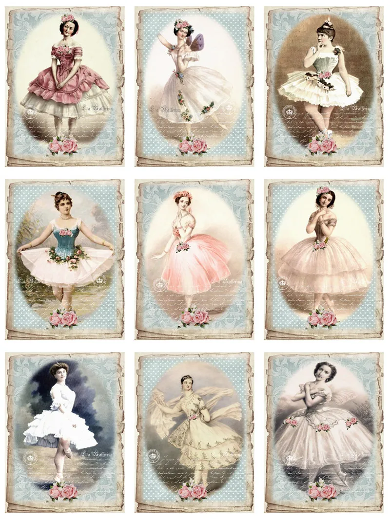 

9Pcs/Pack Retro French Ballet Girls Vintage Sticker DIY Craft Scrapbooking Album Junk Journal Decorative Stickers