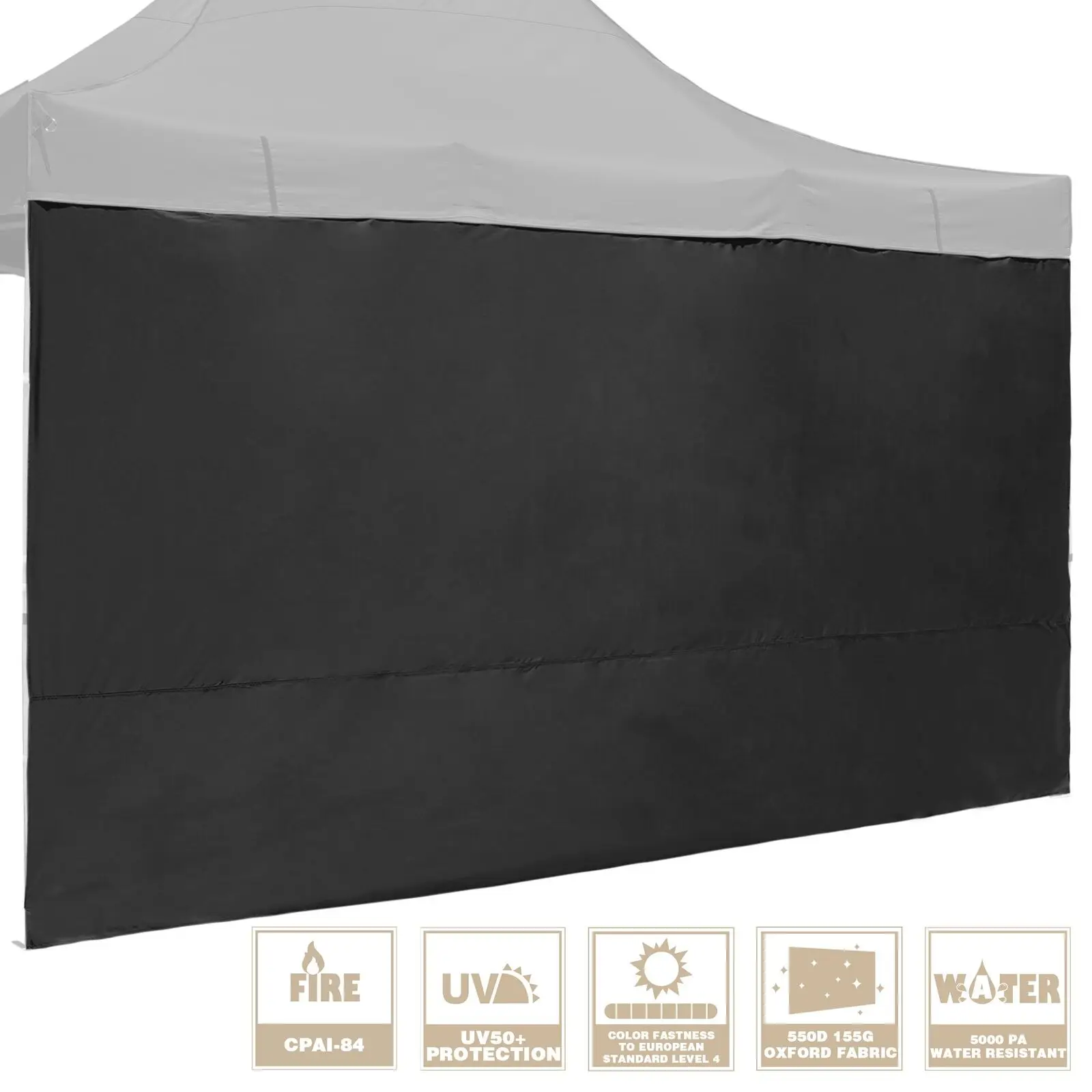 

15x7 Ft Oxford Fabric Canopy UV50+ Protection Sidewall Panel Black