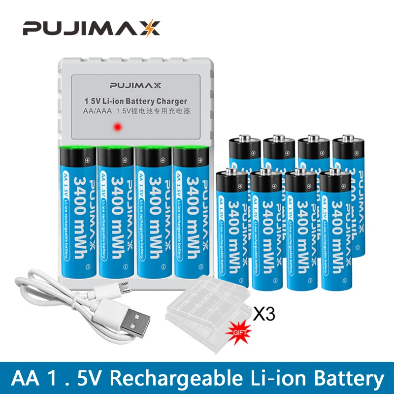 PUJIMAX 4PC AA1.5V 3400mWh Original Rechargeable Li-ion Battery+4-Slot Smart Lithium Battery Chargers For Flashlight Alarm Clock
PUJIMAX 4PC AA1.5V 3400mWh Original Rechargeable Li-ion Battery+4-Slot Smart Lithium Battery Chargers For Flashlight Alarm Clock