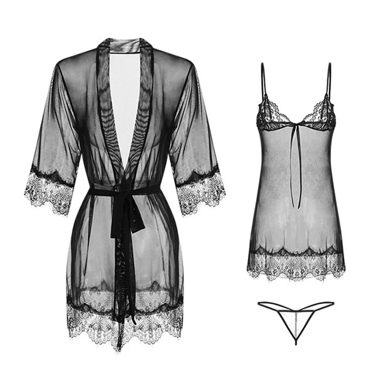 Satin Silk Sleepwear Set Women Sexy Homewear Dress Lace V-neck See Through Sling Straps Nightgown Long Sleeve Robe Women Sets
Satin Silk Sleepwear Set Women Sexy Homewear Dress Lace V-neck See Through Sling Straps Nightgown Long Sleeve Robe Women Sets