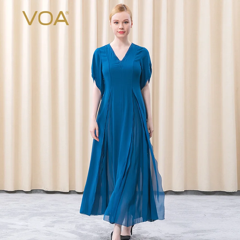 VOA 100% Silk Ultramarine Women Fashion Clothing Petal Short Sleeve Multi-layer Georgette Chiffon V-neck Women's Dress AE638
VOA 100% Silk Ultramarine Women Fashion Clothing Petal Short Sleeve Multi-layer Georgette Chiffon V-neck Women's Dress AE638