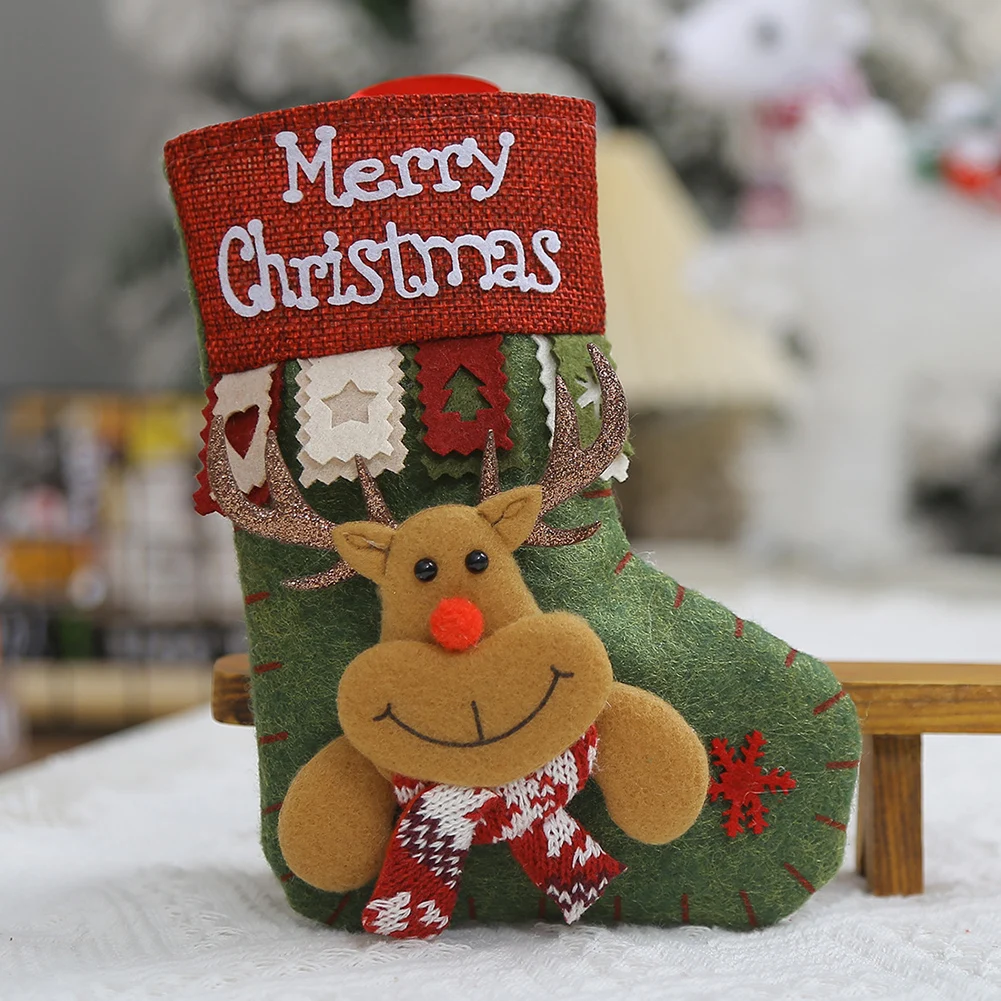 

Christmas Wreath Christmas Stocking Stocking 19x14x1cm Candy Cloth Decorations For Home Elk Fireplace Santa Claus Snowman