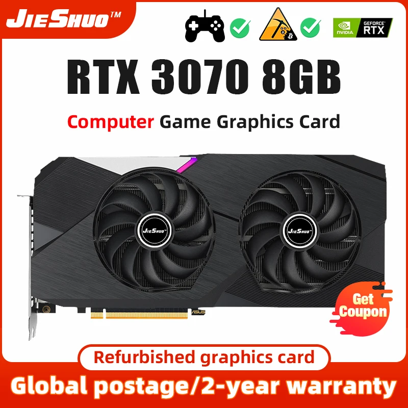 

JIESHUO NVIDIA RTX 3070 8 Гб GDDR6 графическая карта RTX3070 256bit 8G PCI Express 4,0 16X видеокарты б/у rtx3070 8g видеокарта