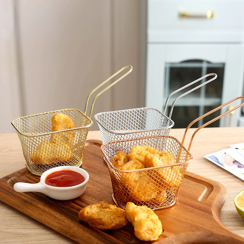Square Mini Small Fried Basket Gold French Fries Basket Wire Restaurant Fried Chicken Snack Oil Fried Snack Decoration Basket
Square Mini Small Fried Basket Gold French Fries Basket Wire Restaurant Fried Chicken Snack Oil Fried Snack Decoration Basket
