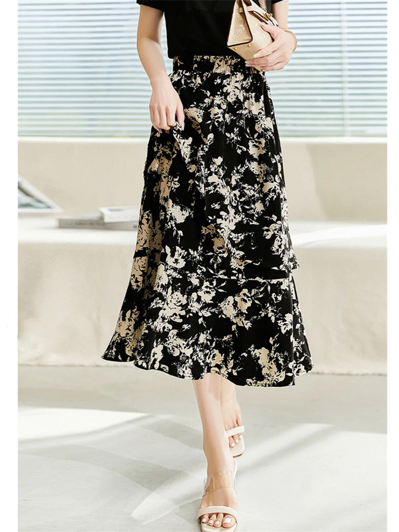 Summer Chiffon Women's Half Length Skirts Vintage Black White Print High Waist Gentle Sweet Lotus Leaf Edge High Street Vestidos
Summer Chiffon Women's Half Length Skirts Vintage Black White Print High Waist Gentle Sweet Lotus Leaf Edge High Street Vestidos