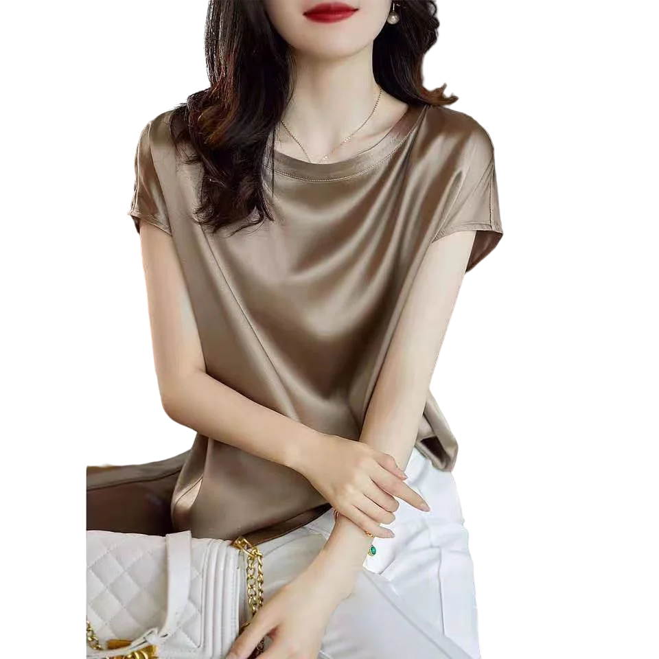 Женская атласная футболка с коротким рукавом, размеры до 4XL 
Женская атласная футболка с коротким рукавом, размеры до 4XL