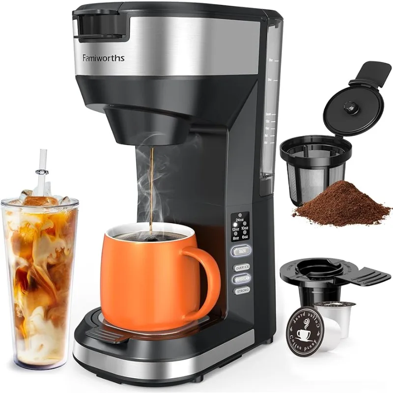 Hot and Iced Coffee Maker for K Cups and Ground Coffee, 4-5 Cups Coffee Maker with 30Oz Removable Water Reservoir
Hot and Iced Coffee Maker for K Cups and Ground Coffee, 4-5 Cups Coffee Maker with 30Oz Removable Water Reservoir