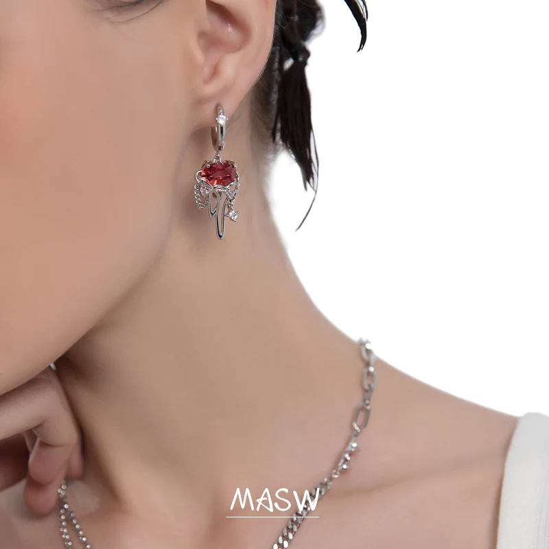 MASW Trendy Jewelry Red Heart Zircon Earrings New Trend Geometric Metal Brass Silvery Color Luxury Dangle Earrings For Women
MASW Trendy Jewelry Red Heart Zircon Earrings New Trend Geometric Metal Brass Silvery Color Luxury Dangle Earrings For Women