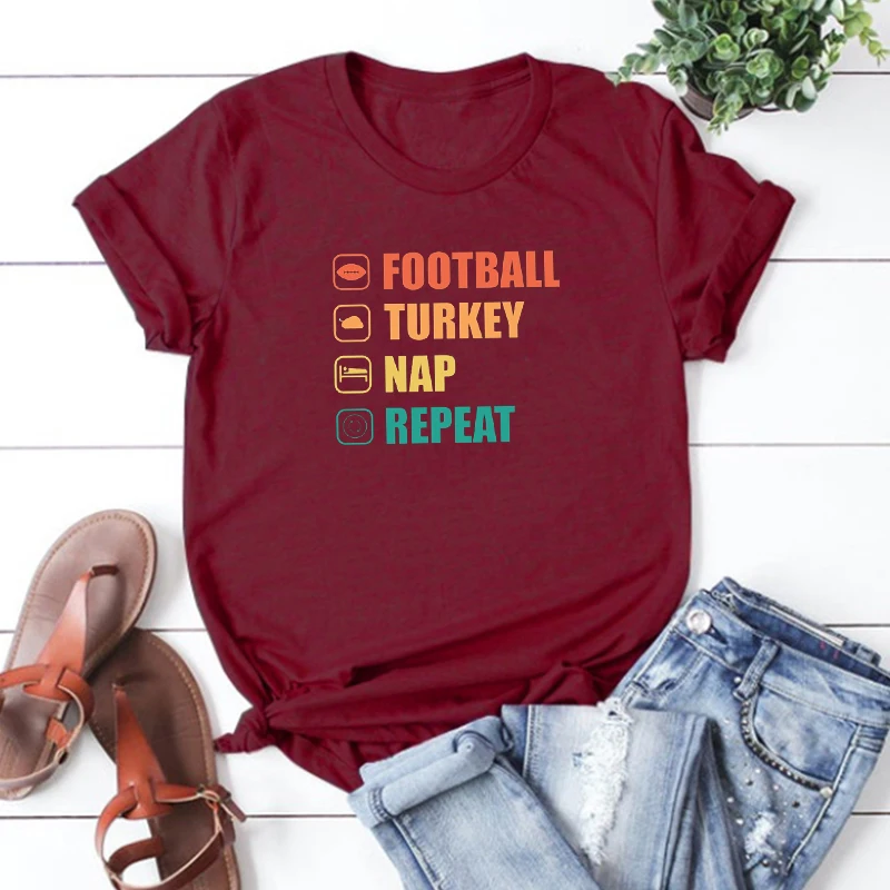 Football Turkey Nap Repeat Graphic T Shirts Vintage Thanksful Tee Turkey Thanksgiving Day Clothing Women 100% Cotton Print
Football Turkey Nap Repeat Graphic T Shirts Vintage Thanksful Tee Turkey Thanksgiving Day Clothing Women 100% Cotton Print