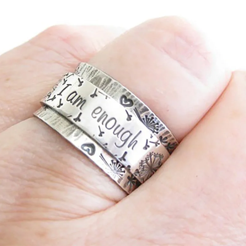 New Vintage Silver Color I Am Enough Bowl Rings For Women Punk Fashion Jewelry Party Gift Carving Heart Dandelion Finger Ring
New Vintage Silver Color I Am Enough Bowl Rings For Women Punk Fashion Jewelry Party Gift Carving Heart Dandelion Finger Ring