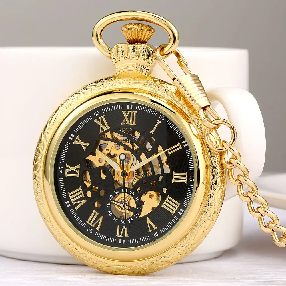 Luxury Gold Roman Numerals Open Face Mechanical Hand Winding Pocket Watch Fob Chain Pendant Antique Pocket Timepiece Gift Male
Luxury Gold Roman Numerals Open Face Mechanical Hand Winding Pocket Watch Fob Chain Pendant Antique Pocket Timepiece Gift Male