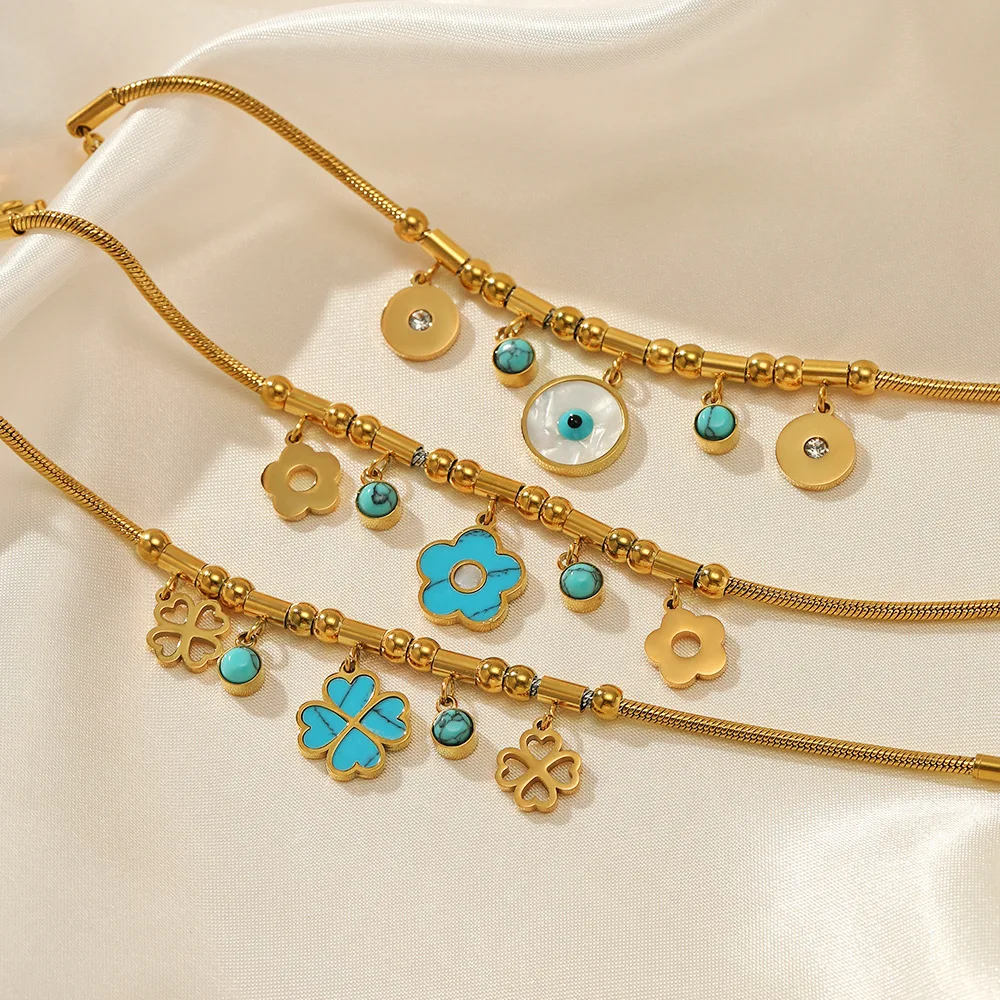 Women Girl Luxury Gold Plated Bracelet Stainless Steel Love Flower Turquoise Charm Modern Style Jewelry Party Gift For Female
Women Girl Luxury Gold Plated Bracelet Stainless Steel Love Flower Turquoise Charm Modern Style Jewelry Party Gift For Female