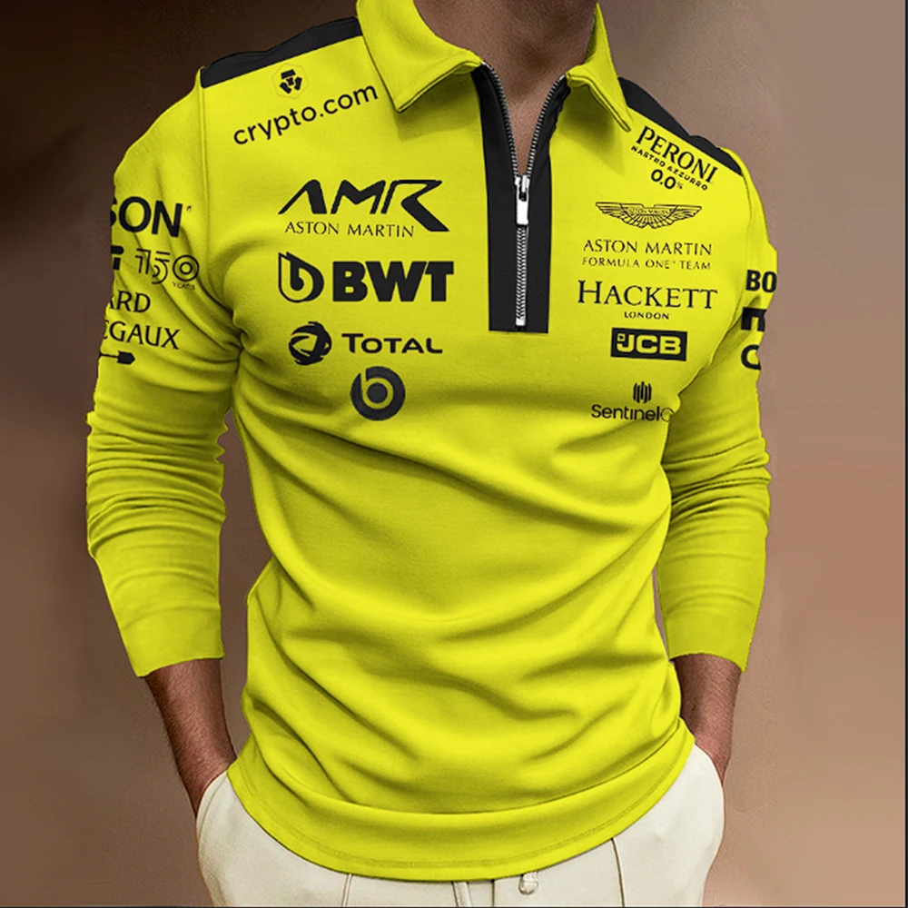 Men's long sleeved polo, Formula One racing shirt, Aston Martin, yellow and black, running, outdoor sports, breathable, bestsell
Men's long sleeved polo, Formula One racing shirt, Aston Martin, yellow and black, running, outdoor sports, breathable, bestsell
