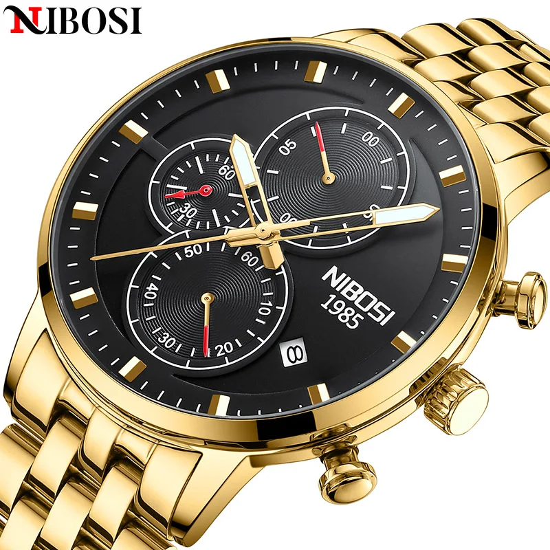 

2022 New Relogio NIBOSI Top Brand Watches For Men Gold Three Needles Quartz Stainless Steel Sports Men's Watch Relogio Masculino