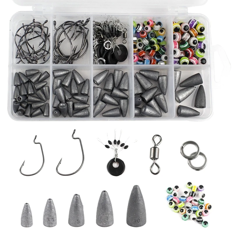 225Pcs Fishing Rig Bass Fishing Bullet-Weights For Fishing Sinkers Hooks Rolling Barrel Fishing Rings Fishing Tackle Kit
225Pcs Fishing Rig Bass Fishing Bullet-Weights For Fishing Sinkers Hooks Rolling Barrel Fishing Rings Fishing Tackle Kit