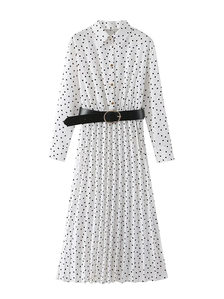2022 Women White Polka Dot Print Pleated Dress With Belt Vintage Long Sleeve Office Ladies Long Dress
2022 Women White Polka Dot Print Pleated Dress With Belt Vintage Long Sleeve Office Ladies Long Dress