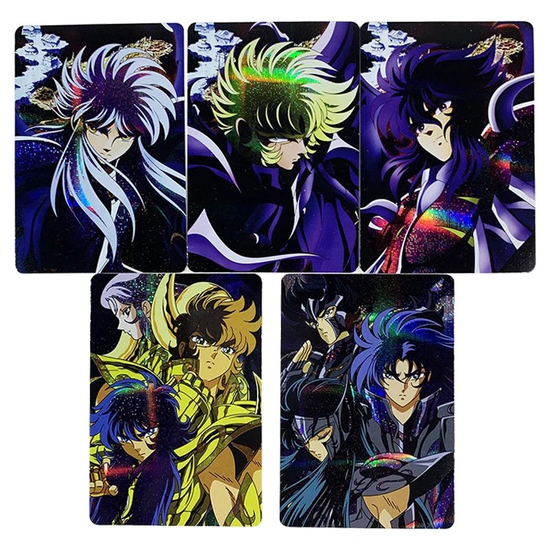 

5pcs/set Gold Saint flash Card Saint Seiya Underworld Minos Rhadamanthys Aiakos Aiolia Game Anime card Collection Cards