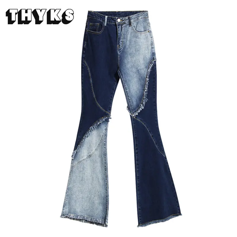 

Split Joint Raw Edge Jeans Y2k Spice Girl High Waist Slim Asymmetric Bell-bottoms Geometric Segmentation Reorganization Jeans