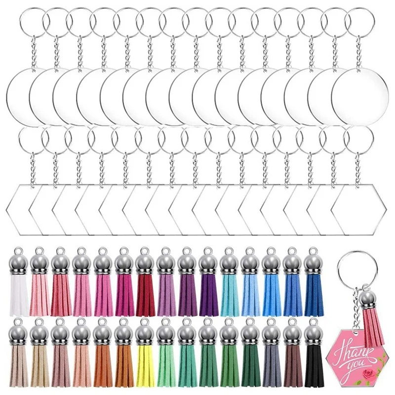30 Pcs Acrylic Blanks Clear Discs(15 x Round,15 x Hexagon) with 30 Pcs Keychains and 30 Pcs Silver Tassel Keyring
30 Pcs Acrylic Blanks Clear Discs(15 x Round,15 x Hexagon) with 30 Pcs Keychains and 30 Pcs Silver Tassel Keyring