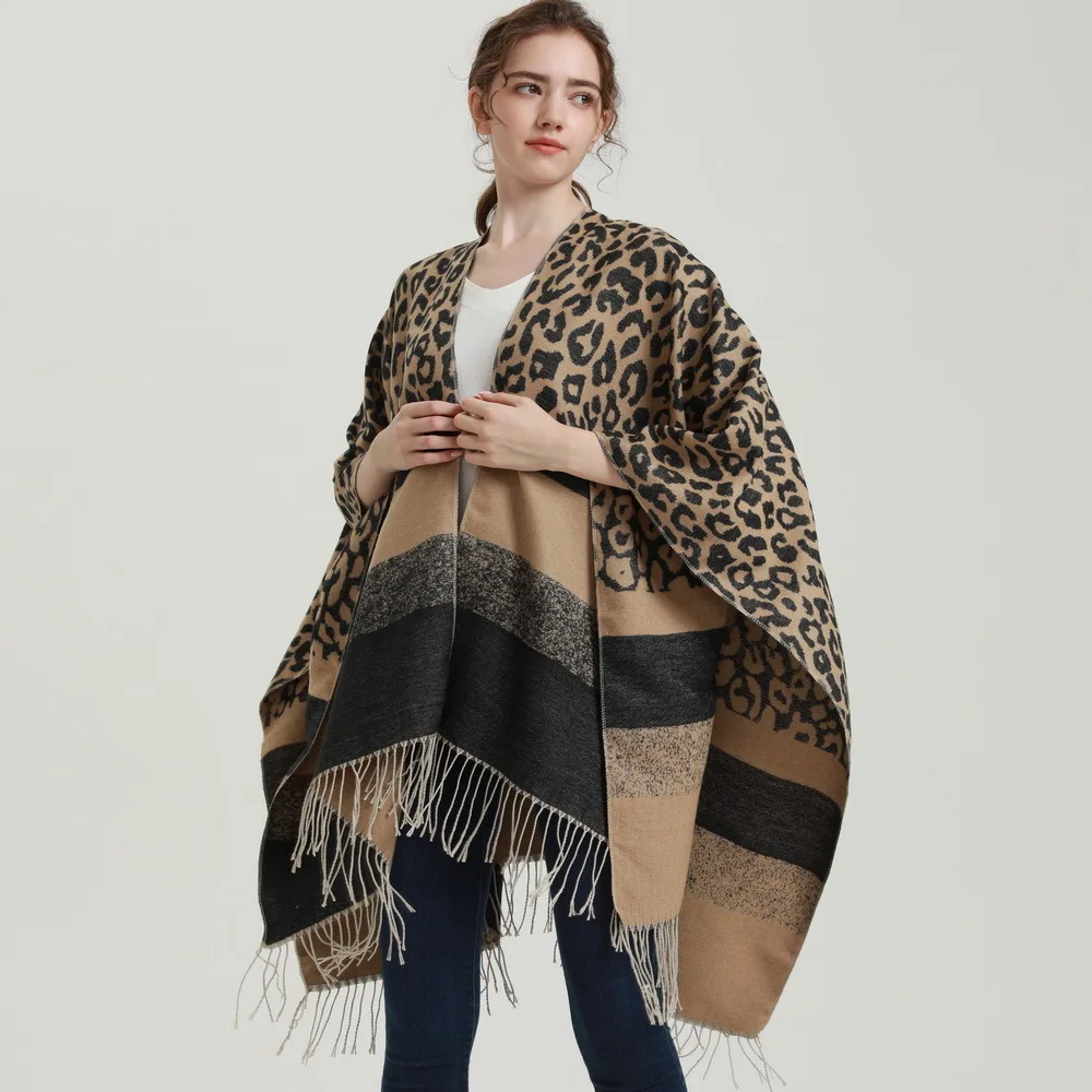 

2022 Luxury Brand Ladies Leopard Print Fringe Autumn Winter Scarf Women Winter Warm Shawls Fashion Cashmere Cape Cloak 130*150CM