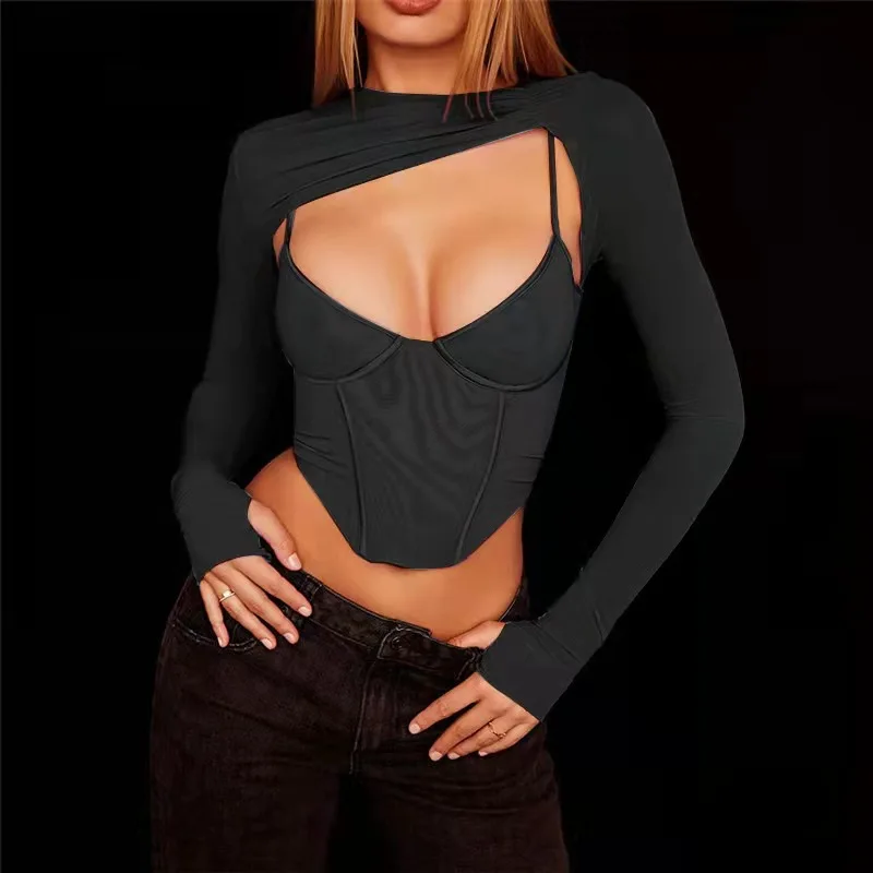 2022 Summer women Y2K Two Piece Set Club Outfits Long Sleeve Crop Top and Spaghetti Strap Corset Top Sexy Mesh Cami Top
2022 Summer women Y2K Two Piece Set Club Outfits Long Sleeve Crop Top and Spaghetti Strap Corset Top Sexy Mesh Cami Top