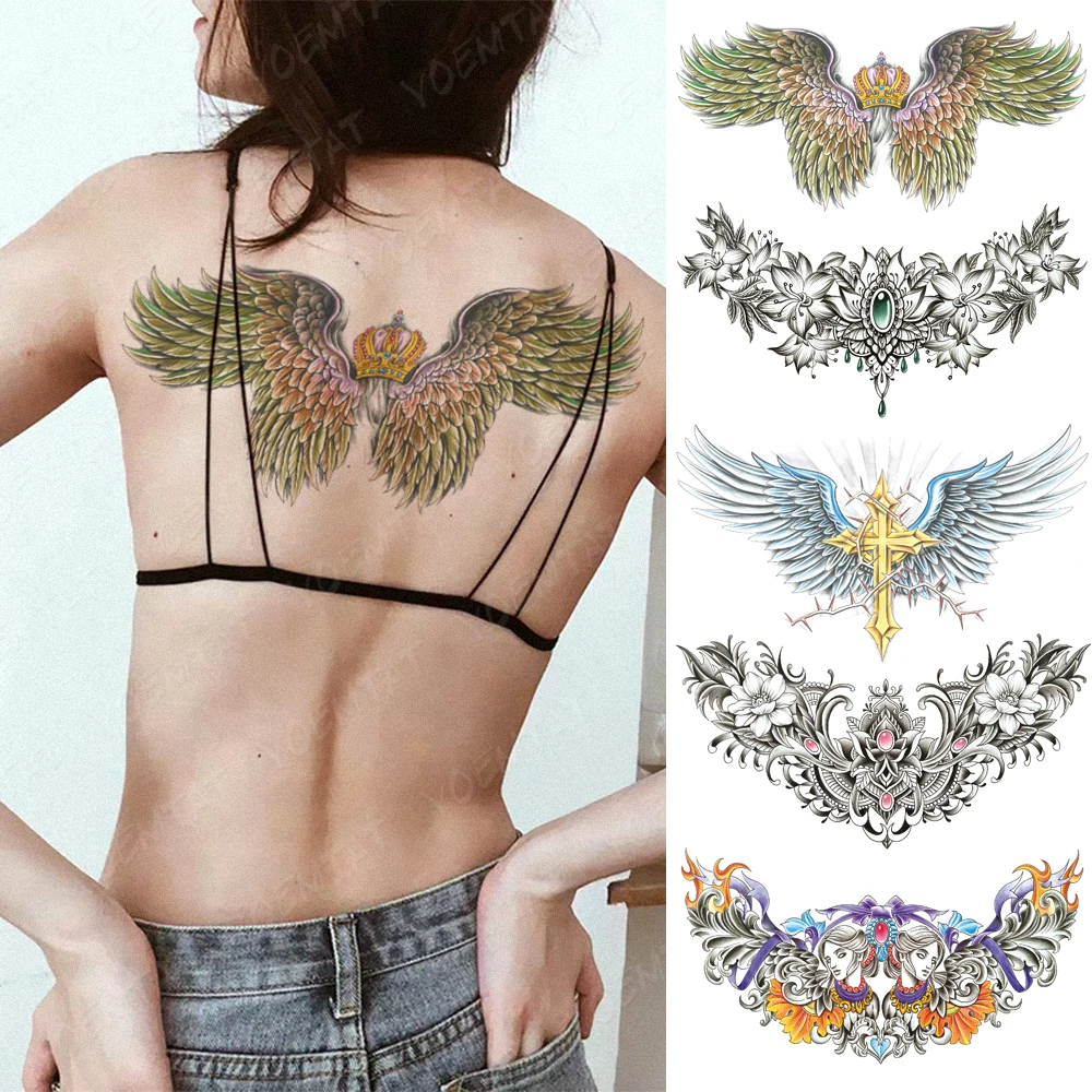 Colorful Sexy Large Chest Tattoo For Women Angel Wings Crown Waterproof Temporary Tatoo Sticker Waist Back Art Men Fake Tattoo
Colorful Sexy Large Chest Tattoo For Women Angel Wings Crown Waterproof Temporary Tatoo Sticker Waist Back Art Men Fake Tattoo