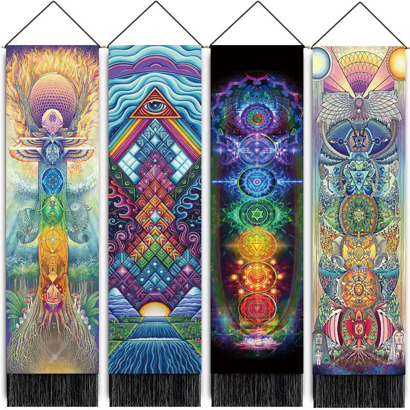 Bohemian Sytle Seven Chakras Tassels Scroll Hanging Painting Multicolor Moon Sun Butterfly Home Decoration Painting
Bohemian Sytle Seven Chakras Tassels Scroll Hanging Painting Multicolor Moon Sun Butterfly Home Decoration Painting