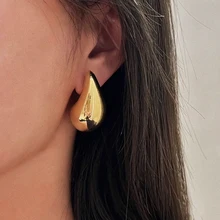Stainless Steel Gold Plated Tear Drop Earrings Dupes for Women Lightweight Smooth Metal Waterdrop Hoop Earrings Trendy Jewelry