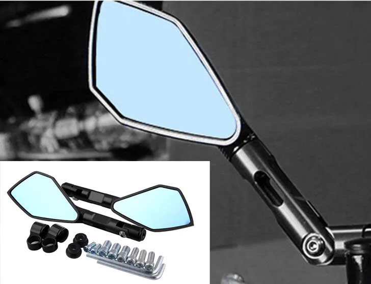 Universal CNC Aluminum Motorcycle Handlebar Rear View Mirrors Blue Anti-glare Mirror for Yamaha Suzuki Scooter ktm
Universal CNC Aluminum Motorcycle Handlebar Rear View Mirrors Blue Anti-glare Mirror for Yamaha Suzuki Scooter ktm