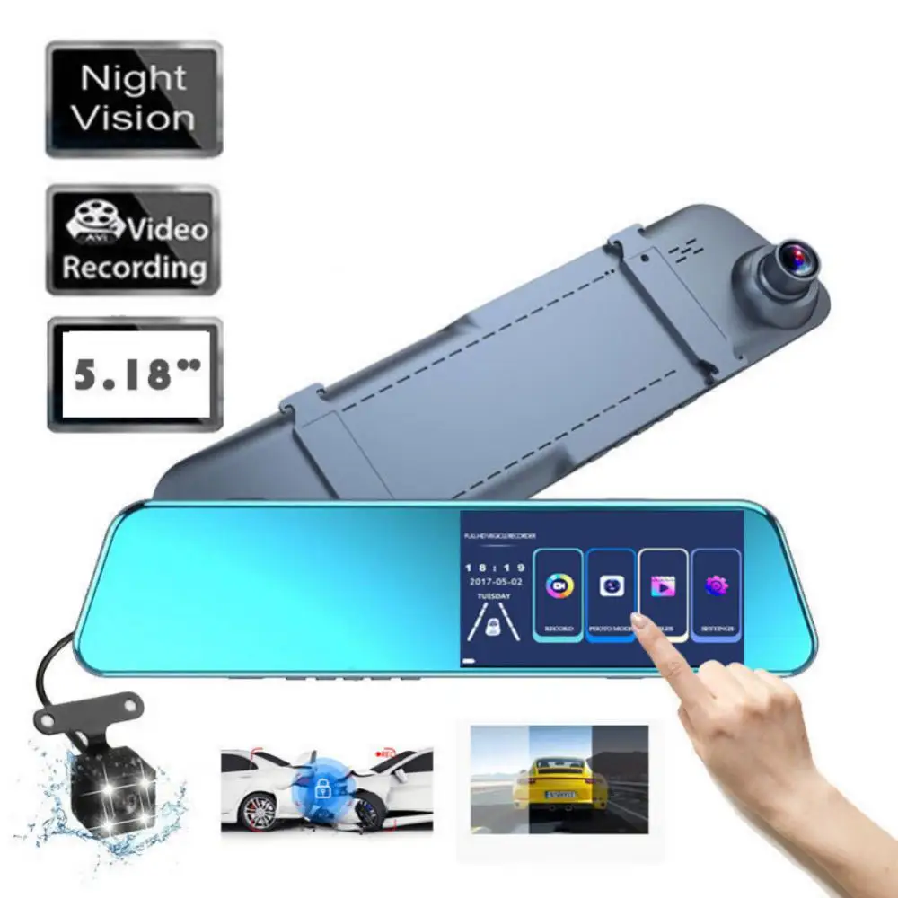 

Видеорегистратор автомобильный с 5 дюймовым сенсорным экраном и функцией ночного видения, 1080P