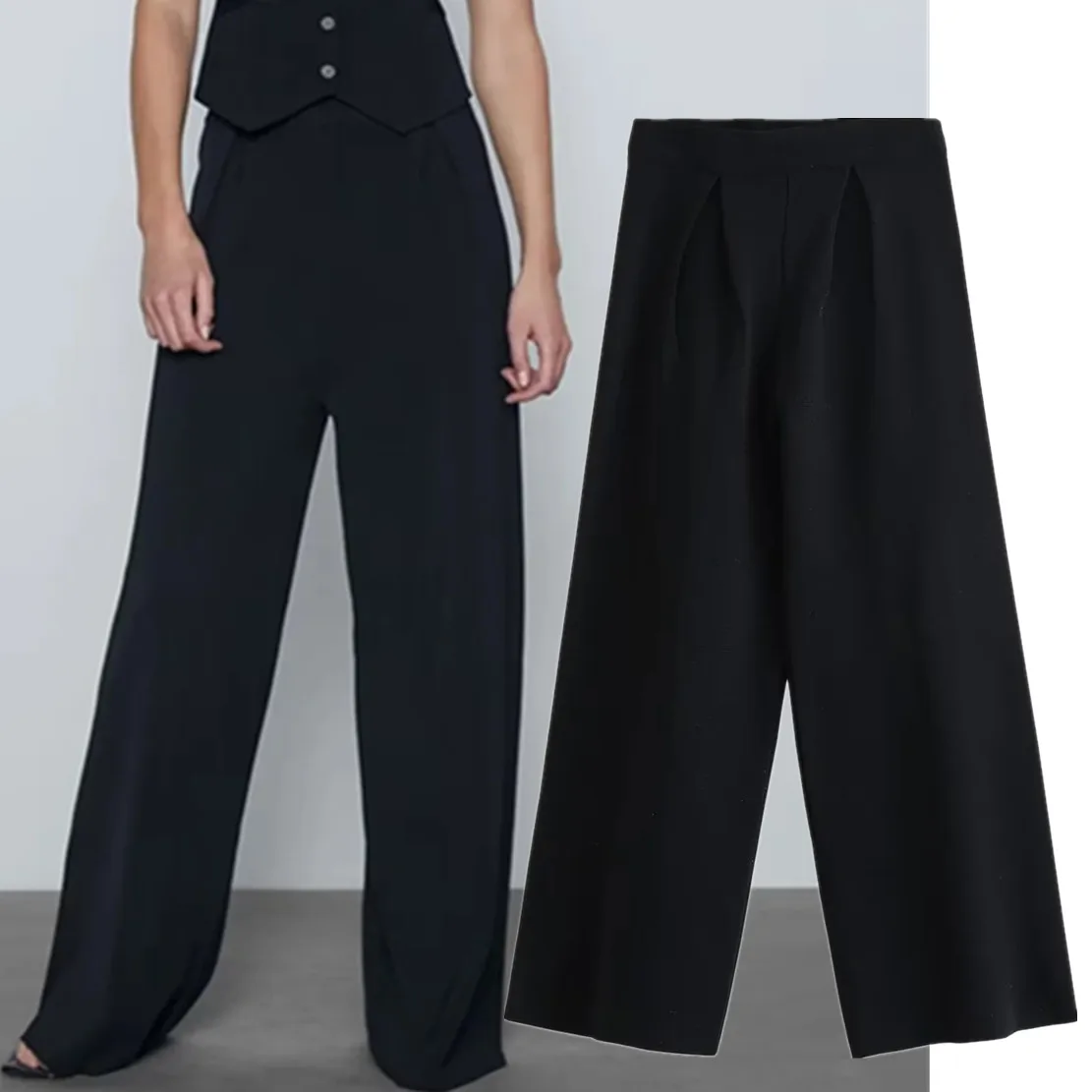 Elmsk 2023 French High Waist Wide Leg Pants Women Fashion Pleated Knitted Trousers Black Loose Pants
Elmsk 2023 French High Waist Wide Leg Pants Women Fashion Pleated Knitted Trousers Black Loose Pants