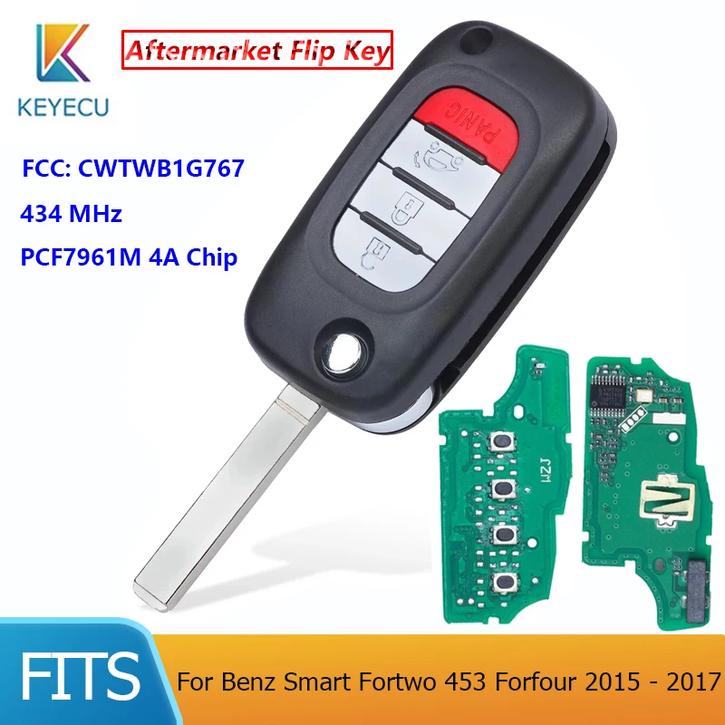 KEYECU 4 Buttons 434MHz PCF7961M 4A Chip Flip Remote Car Key for Benz Smart Fortwo 453 Forfour 2015 2016 2017 FCC ID: CWTWB1G767
KEYECU 4 Buttons 434MHz PCF7961M 4A Chip Flip Remote Car Key for Benz Smart Fortwo 453 Forfour 2015 2016 2017 FCC ID: CWTWB1G767