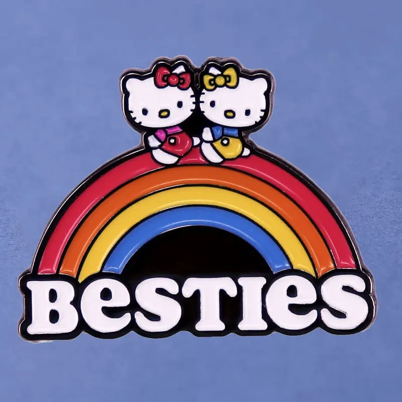 

Besties Hello Kitty Enamel Pin LGBT Rainbow Brooches Lapel Pins for Backpack Briefcase Badges Fashion Jewelry Accessories