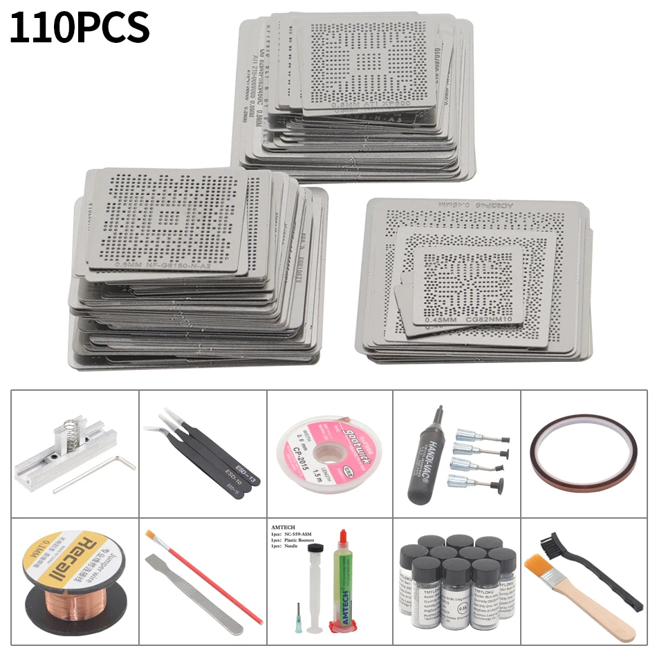 110 шт., трафареты для пайки, для ремонта SMT SMDRework 
110 шт., трафареты для пайки, для ремонта SMT SMDRework