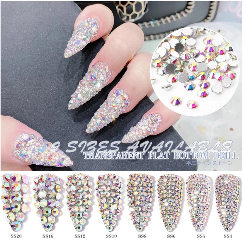 

All Sizes Glitter Rhinestones Crystal AB SS3-SS50 Non Hot Fix FlatBack Strass Sewing & Fabric Garment Rhinestone Nail Art Stone