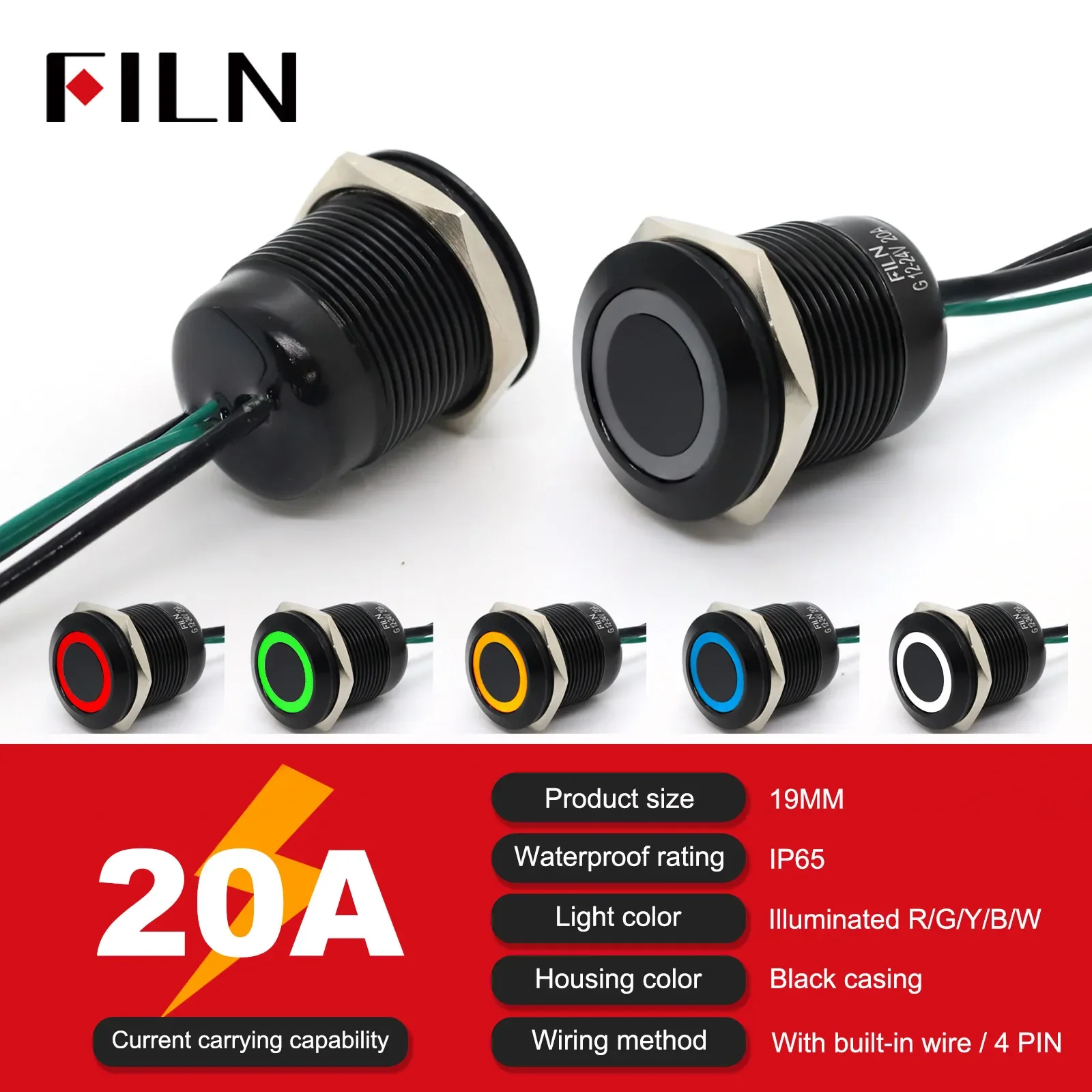 FILN Водонепроницаемый кнопочный переключатель из нержавеющей стали 20A
FILN Водонепроницаемый кнопочный переключатель из нержавеющей стали 20A