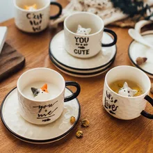 Cute kitten Ceramic cat Claw Cup Cup Bottom Animal Water cup Girl cat cup coffee three-dimensional cup