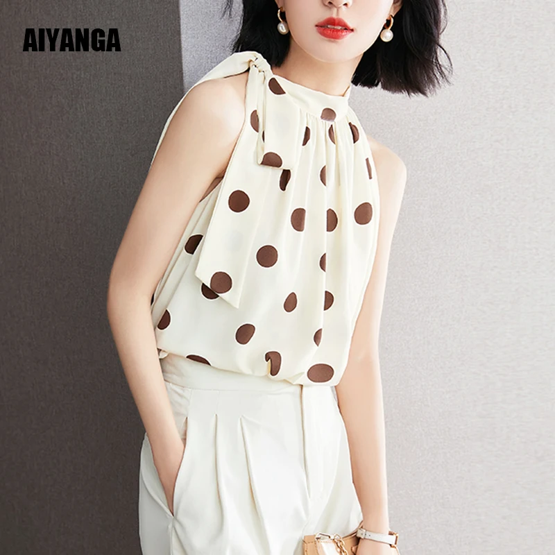 New 2023 Summer Elegant Sleeveless Halter Neck Chiffon Shirt Women Korean Fashion Polka Dot Shirts Blouse Lady Loose Pullovers
New 2023 Summer Elegant Sleeveless Halter Neck Chiffon Shirt Women Korean Fashion Polka Dot Shirts Blouse Lady Loose Pullovers