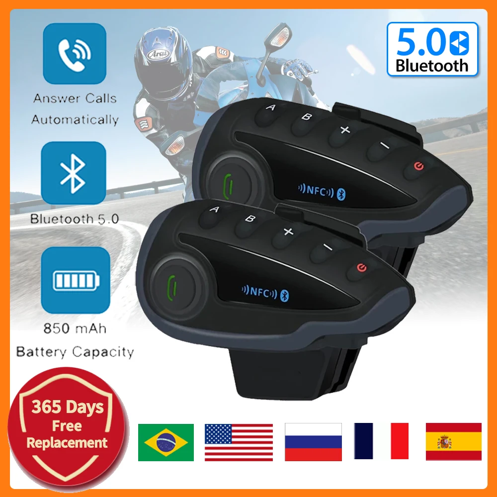 

V8 VS Motorcycle Helmet Intercom Bluetooth 5-Way Group Talking Headset for 5 Riders FM Radio NFC Waterproof 1200M Communicator
