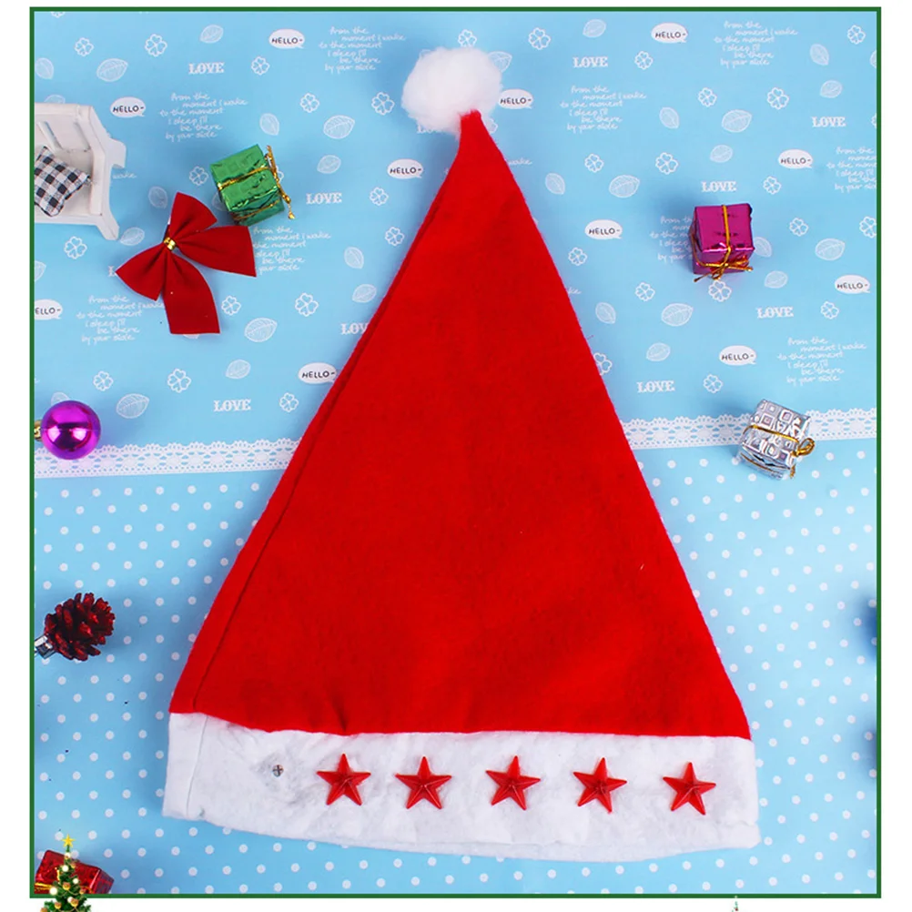 

3pcs Luminous Christmas Hat Non-woven Santa Holiday Hats for Children and Adults (Five-pointed Stars)