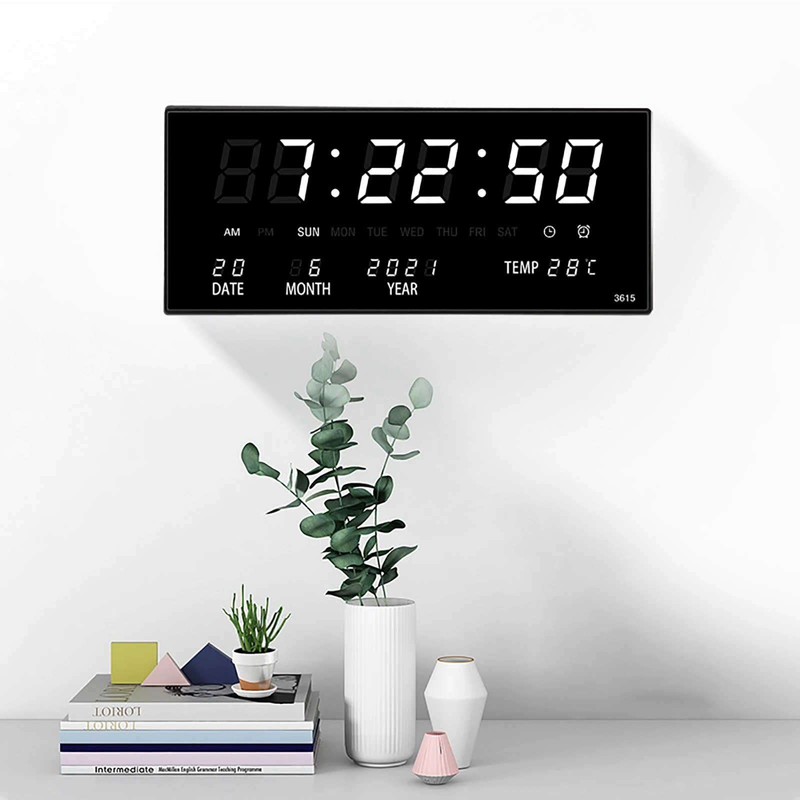 

35.8x15x2.8cm LED Wall Clocks Digital Alarm Clock Temperature Calendar Electronic Clock for Living Room Dormitory Bedroom Office