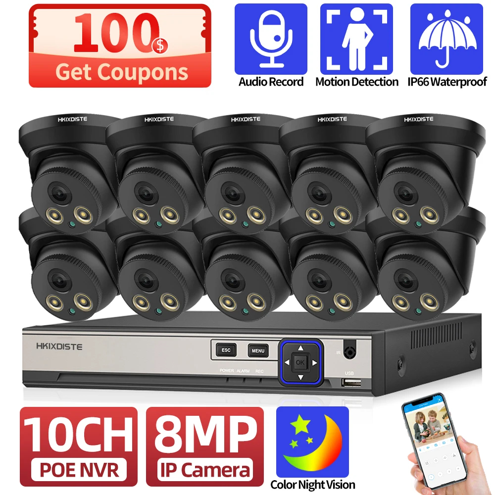 

CCTV Security Camera System 8MP 4K 8CH POE NVR Kit Indoor Home Color Night Vision IP Dome Camera Video Surveillance Set 10CH 4CH