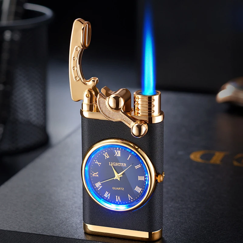 

Rocker Arm Watch Metal Gas Blue Flame Lighters Jet Butane Torch Windproof Cigar Lighter Gadgets Gift for Men Smoke Accesoires