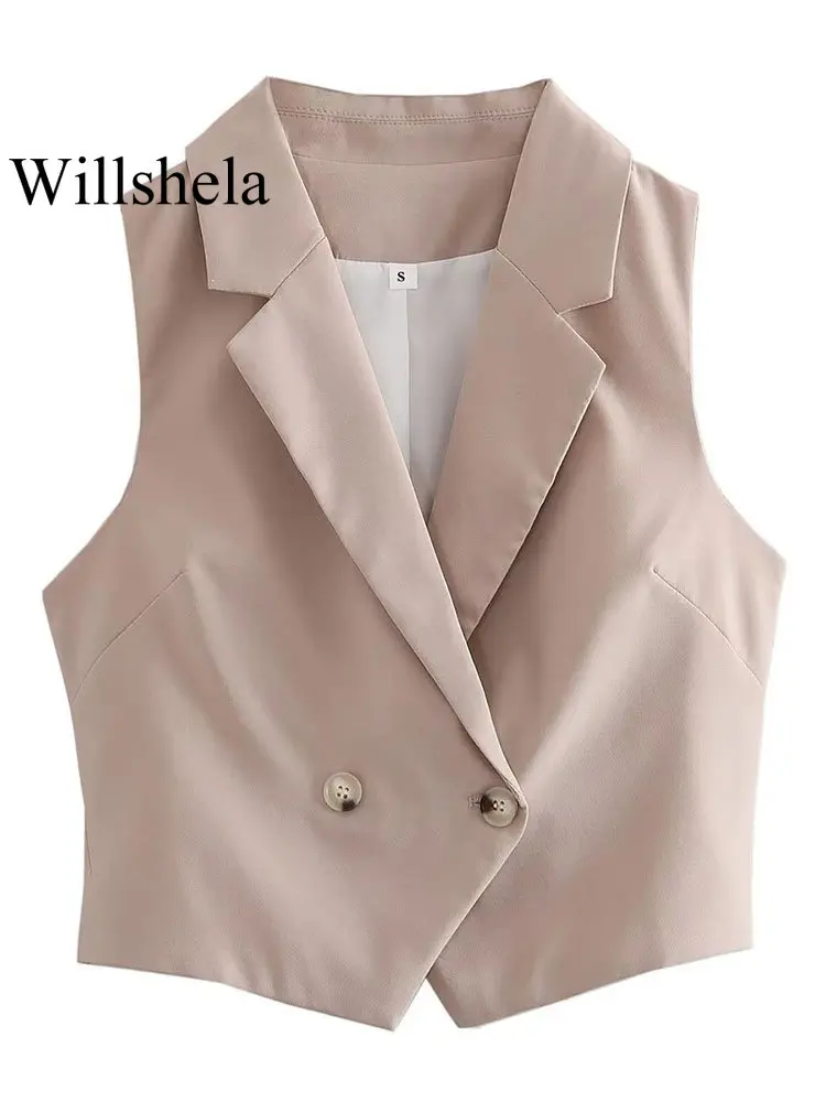 Willshela Women Fashion Khaki Double Breasted Tank Tops Waistcoats Vintage Notched Neck Sleeveless Female Chic Lady Vest 
Willshela Women Fashion Khaki Double Breasted Tank Tops Waistcoats Vintage Notched Neck Sleeveless Female Chic Lady Vest