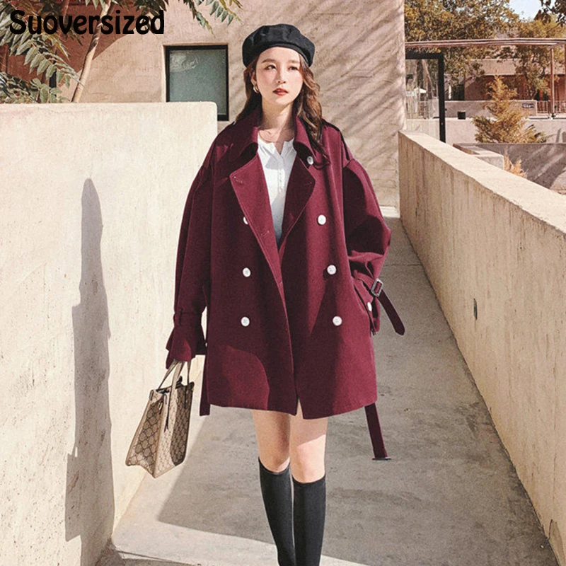 

Korean Mid-Length Loose Gabardina Mujer British Style Sashes Trench Coat Women 2023 Fashion Street Double Breasted Windbreaker