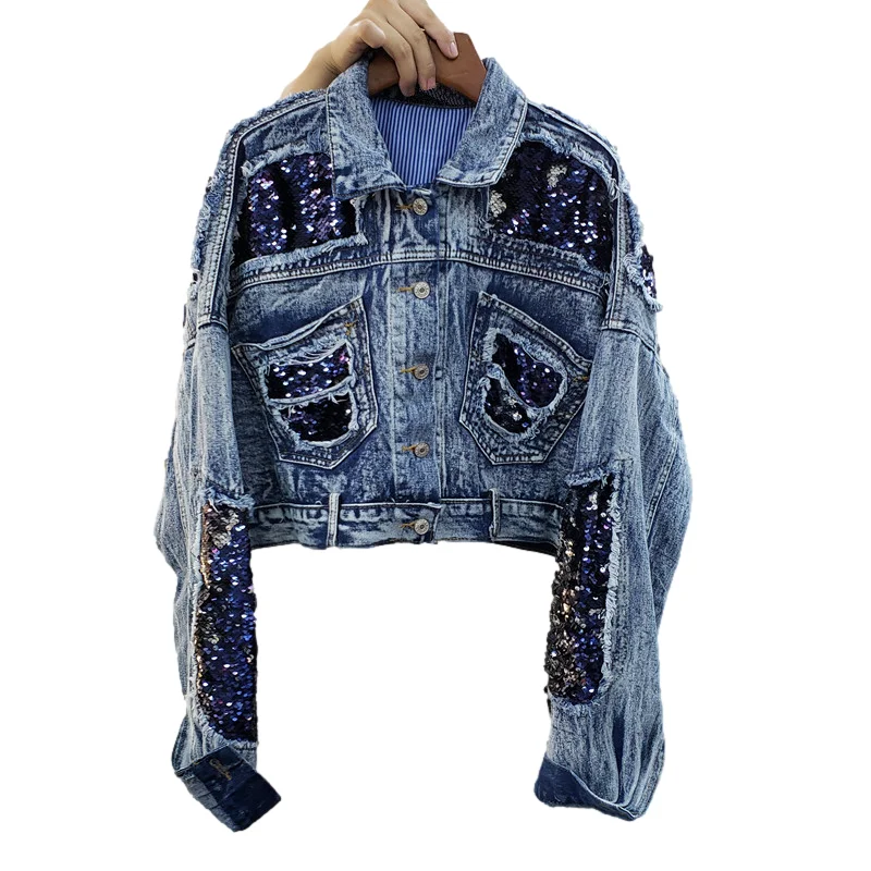 Streetwear Sequins Splicing Denim Jacket Coat Women Loose Short Outerwear Spring Autumn Fashion Big Pocket Jeans Jackets Female
Streetwear Sequins Splicing Denim Jacket Coat Women Loose Short Outerwear Spring Autumn Fashion Big Pocket Jeans Jackets Female