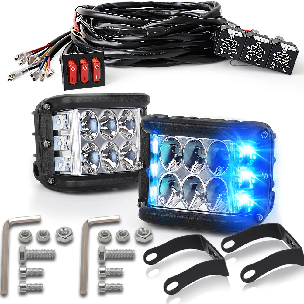 

Side Shooter LED Light Pods Wiring Harness Kit LED Work Lights 1 Set Off Road Fog Driving Bumper Light for ATV UTV Truck Cars